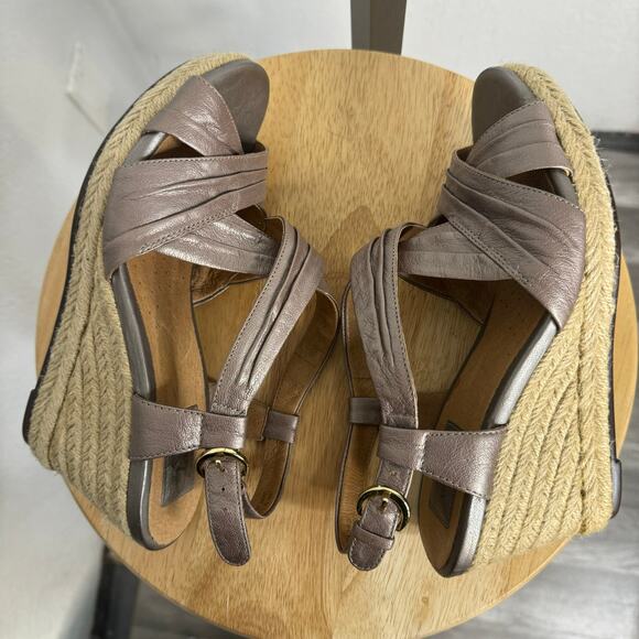 CLARKS ARTISAN Leather Slingback Active Air Peep Toe Wedge Heels Sandals Size 7 - Picture 2 of 9